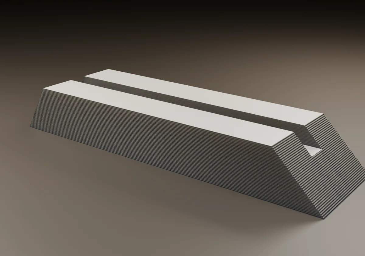 A white 3D-printed kumiko paring jig with a shallow angled channel