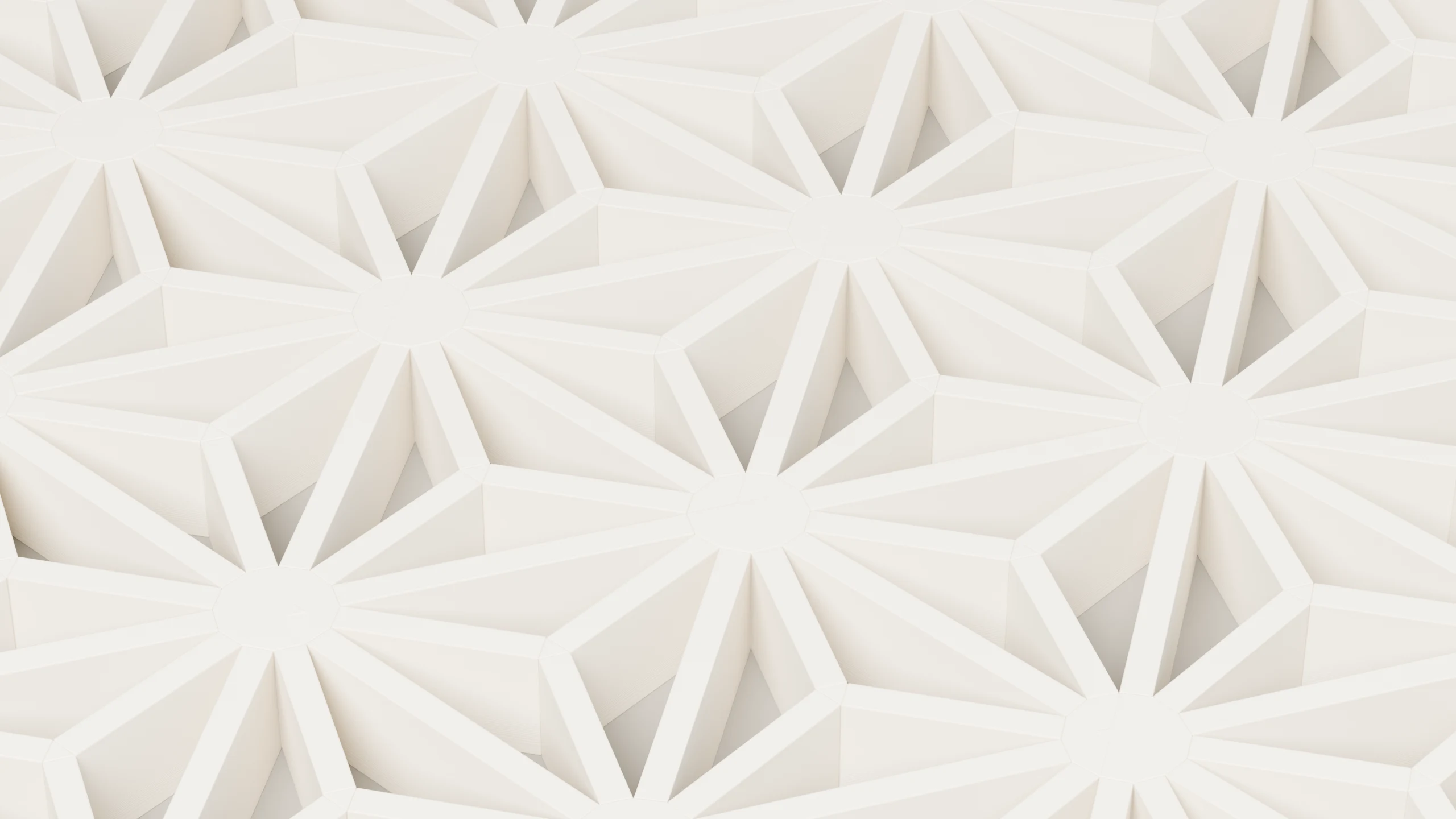 A close-up of a white 3D-printed kumiko panel — a field of star-burst rosettes in deep relief