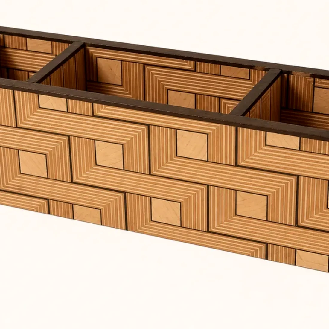 Close detail of the tumbling-block parquetry on the organizer