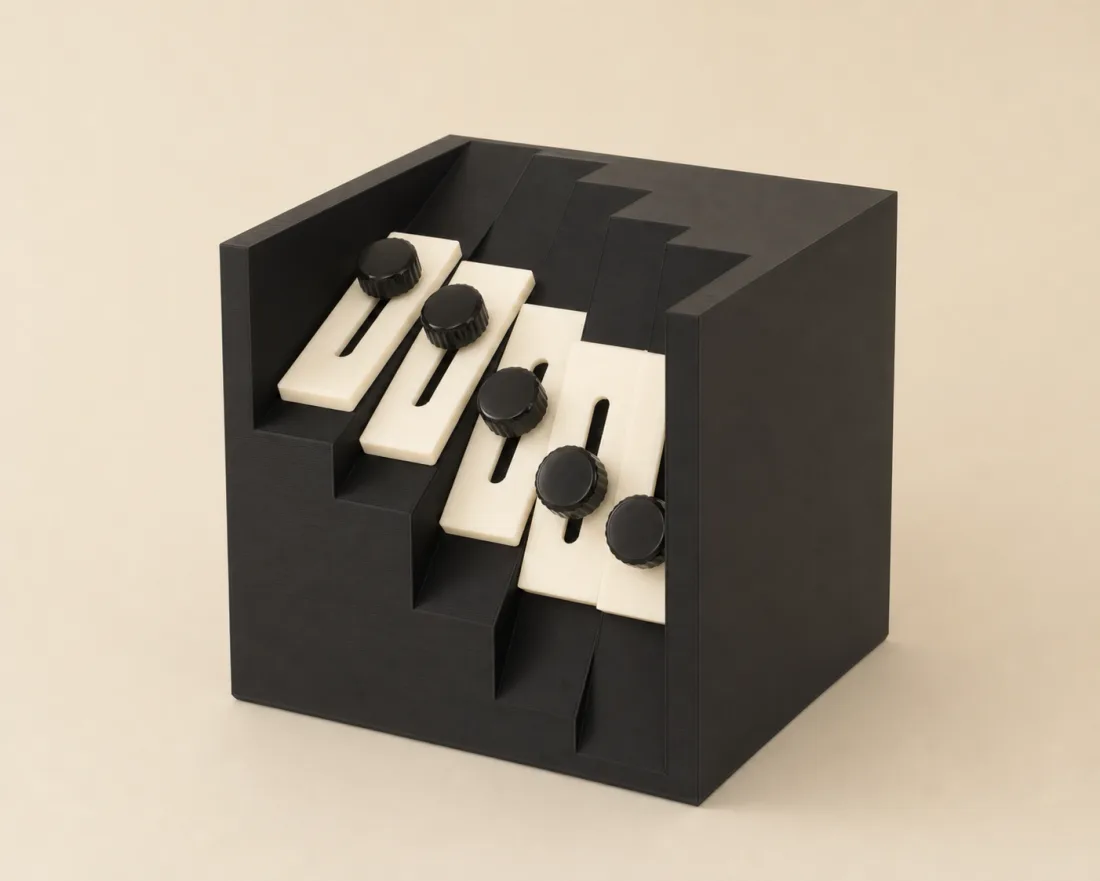 3D-printed five-angle parts-master with five stepped adjustable stops
